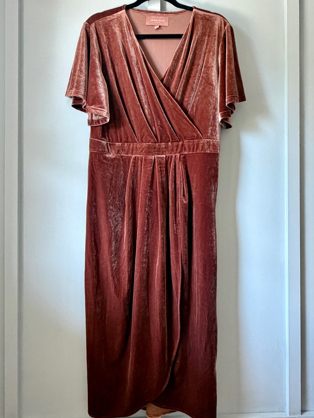 JessaKae Rosewood Velvet Wrap Midi Dress